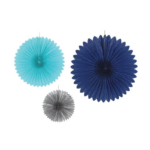 PARTY Silver Blue Paper fan set 95605