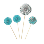 PARTY Silver Blue Paper fan pick 95655