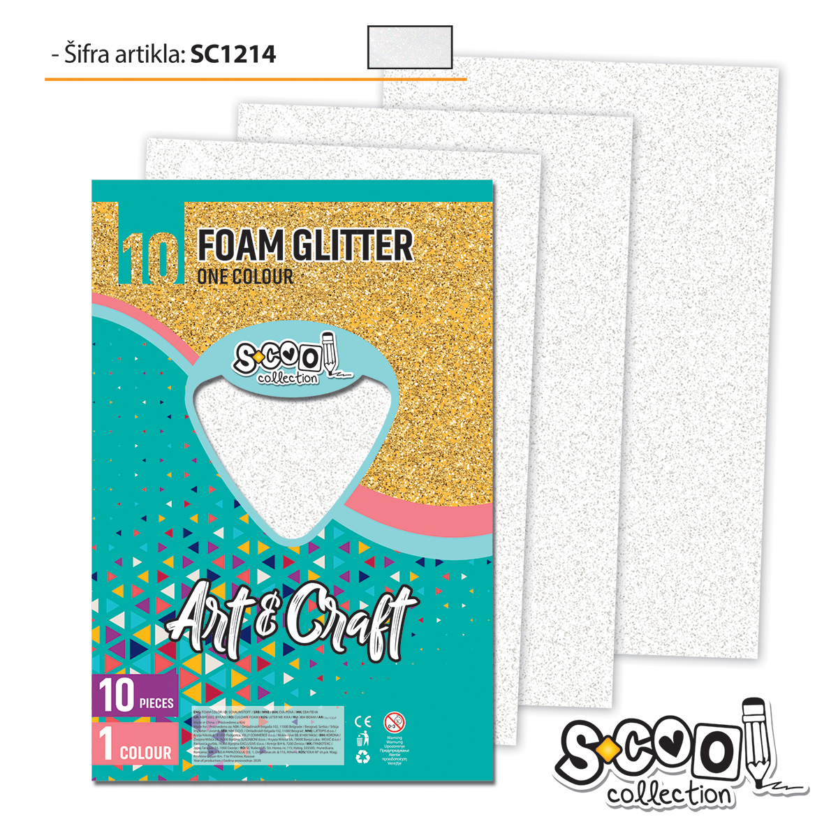 SC1214 Art&Craft Eva foam glitter A4 SC1214 white - Slika 1