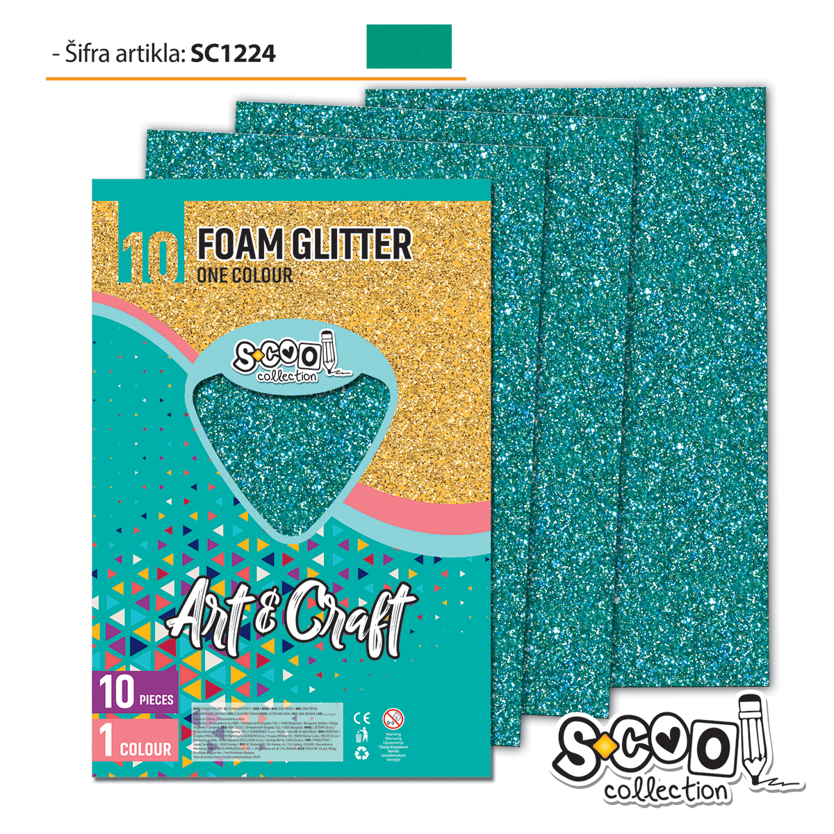 SC1224 Art&Craft Eva foam glitter A4 SC1224 turquoise - Slika 1