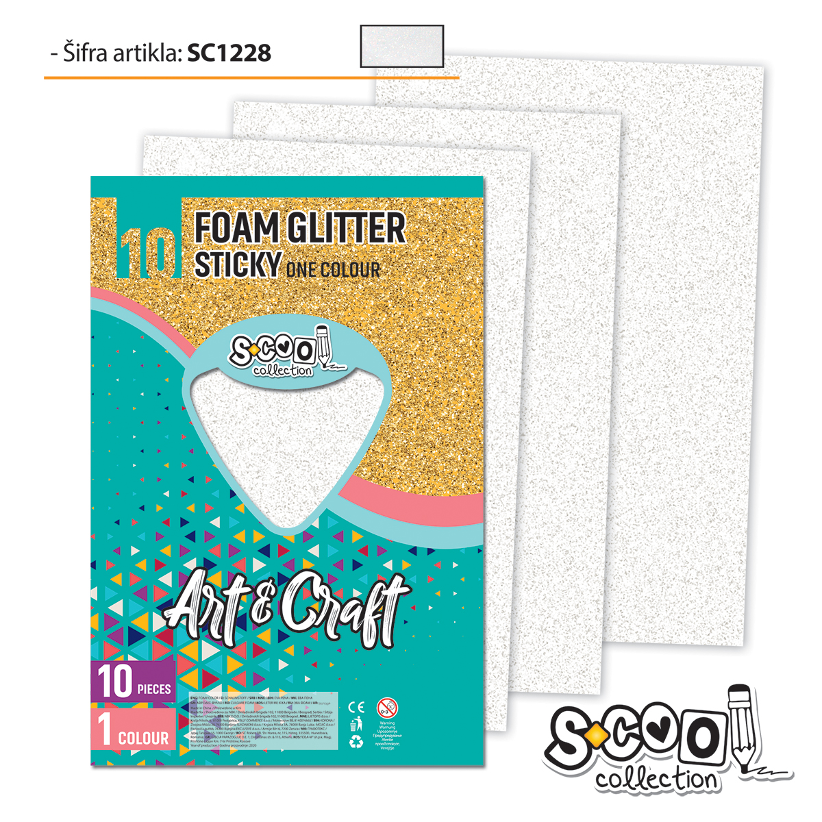 SC1228 Art&Craft Eva foam glitter sticky A4 SC1228 white - Slika 1