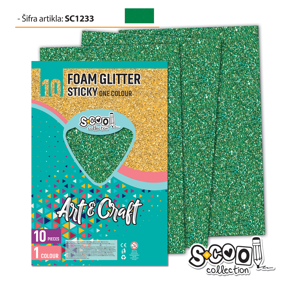 SC1233 Art&Craft Eva foam glitter sticky A4 SC1233 green - Slika 1